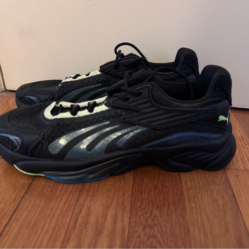 Puma Black Athletic Sneakers with Mint and Blue Accents